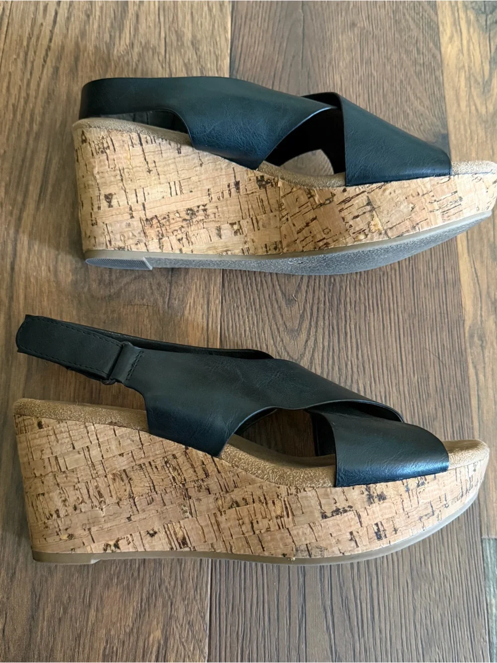 Xappeal Black Crisscross Wedge Slingback Sandals